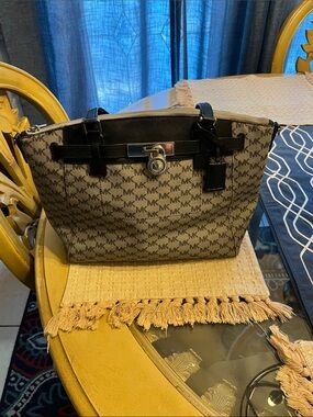 Michael Kors Brown MK Logo Tote with Black Trim